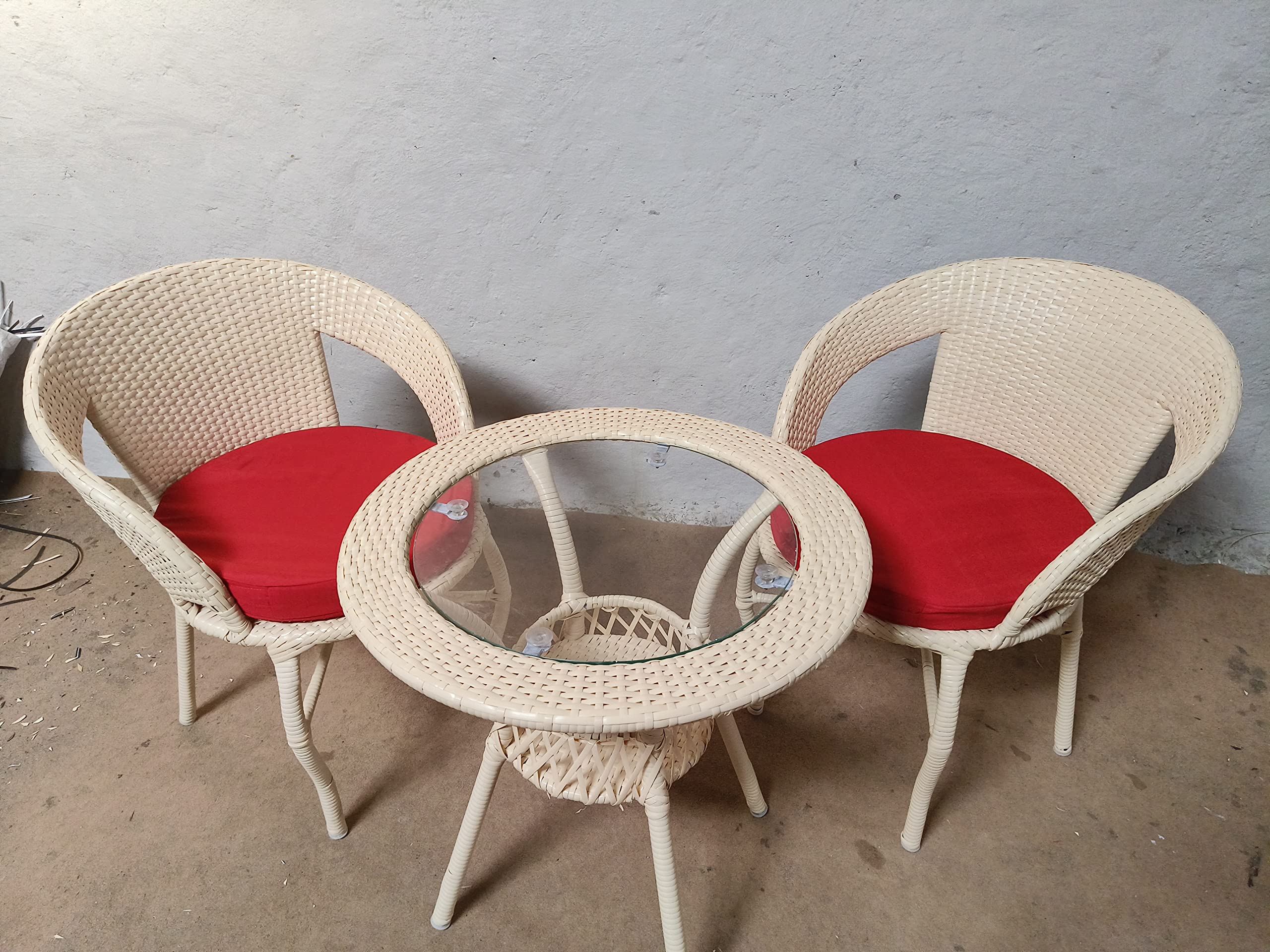HRIDYANSH Patio Outdoor 2+1 Conversation Chair Set with Sofa for Balcony, Garden, Poolside or Restorants, Cafeteria and Hotel Furniture Set (Off-White_Red)-image-47