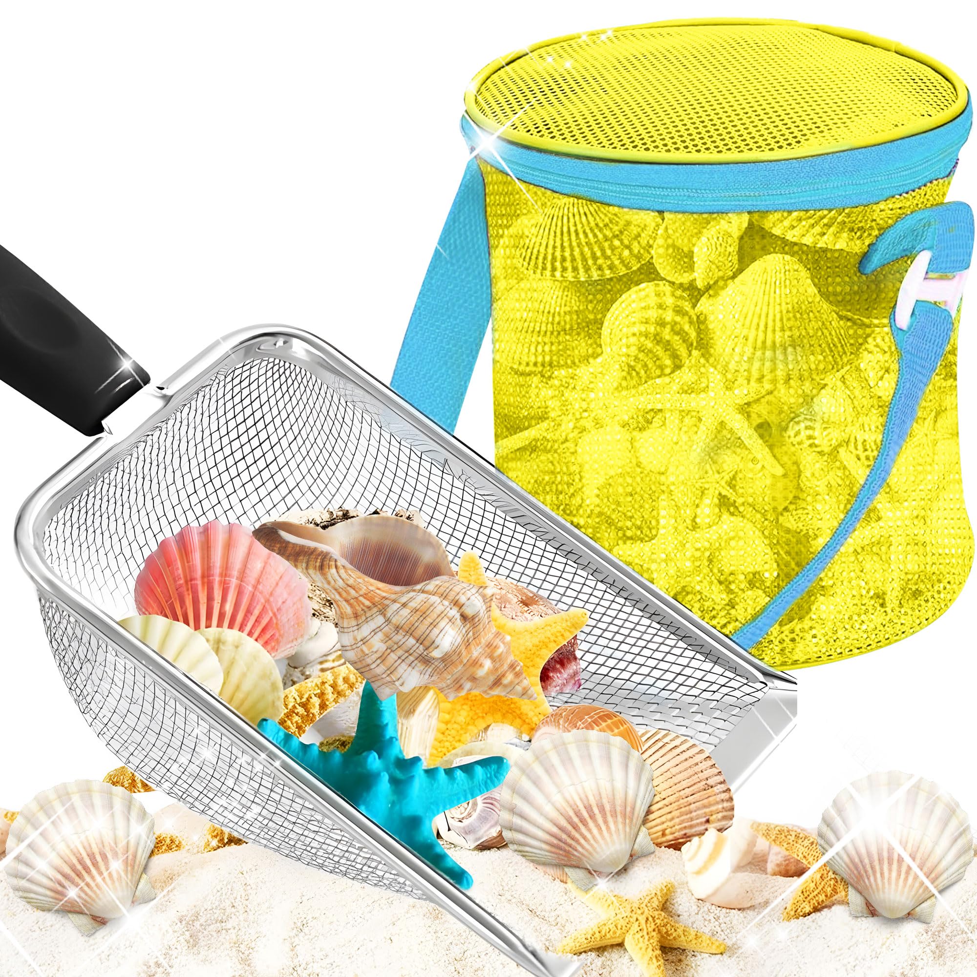 Beach Mesh Shovel with Mesh Beach Bag for Shell Collecting Filter