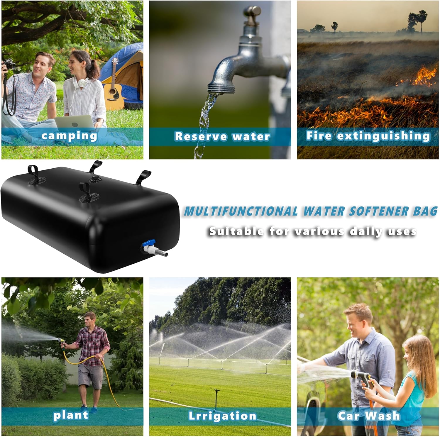 113 L/30 Gal Water Bladder Tank, Foldable Portable Water Storage Container, Emergency Water Bag for RV, Truck Bed, Fire Prevention, Drought Resistance, Black