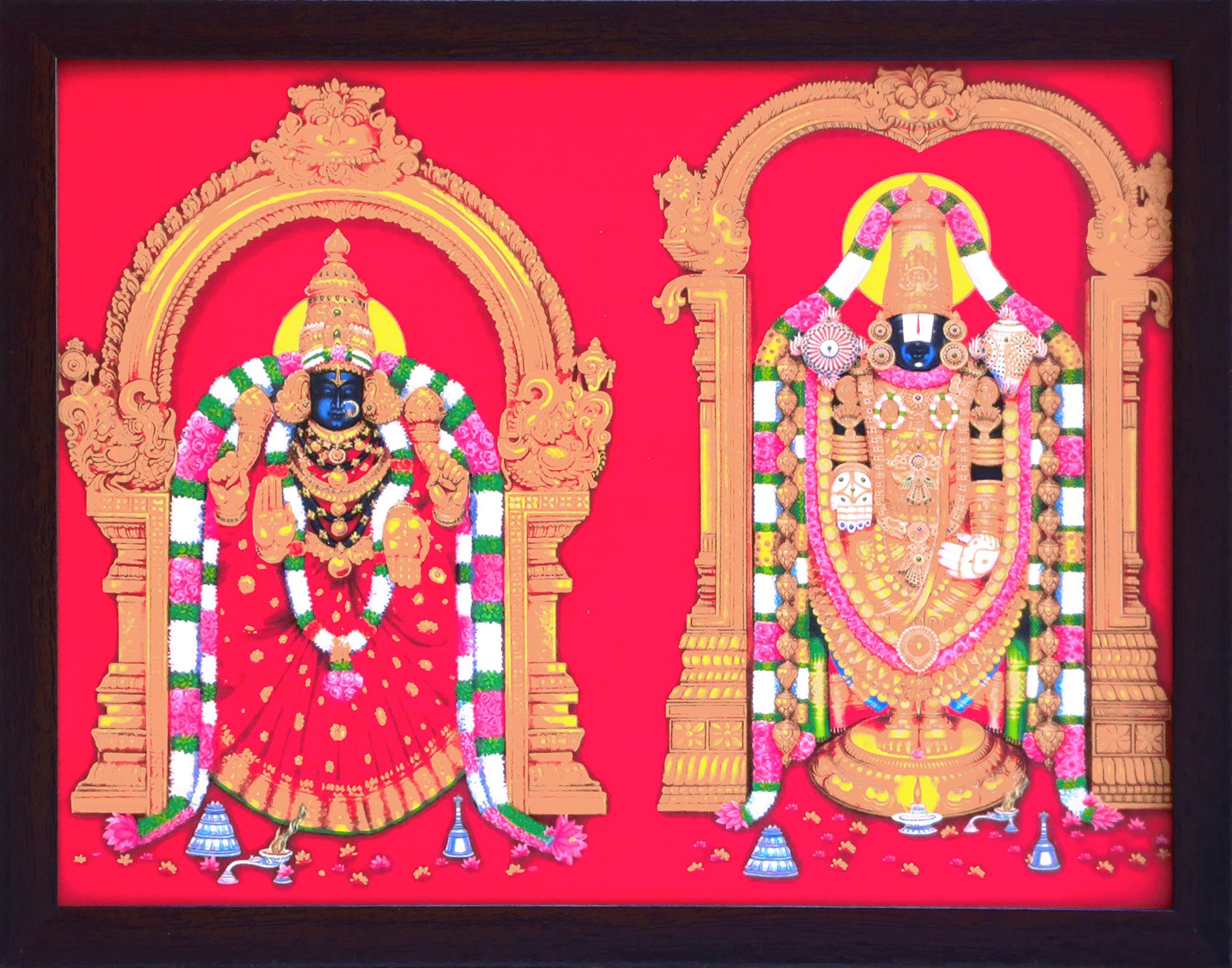 Handicraft Store Lord Balaji/Tirupati Balaji/Venkateswara/Lakshmiji with Balaji, A Religious Poster painting for Wealth. Prosperity Home/Office for Good Luck