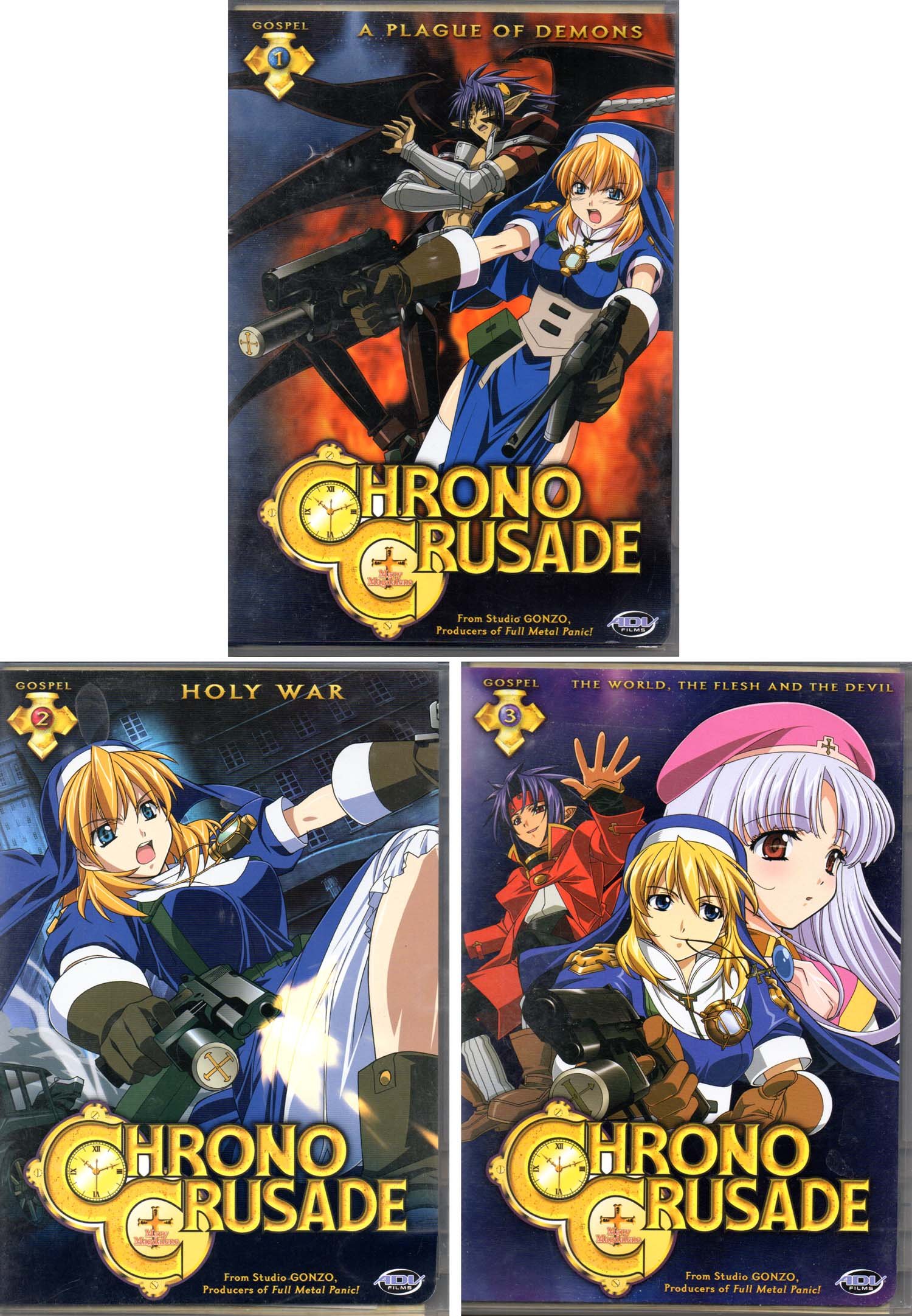 Chrono Crusade Volume 1, 2 & 3 (A Plague of Demons, Holy War & The World, The Flesh & The Devil) 3 DVD Sets