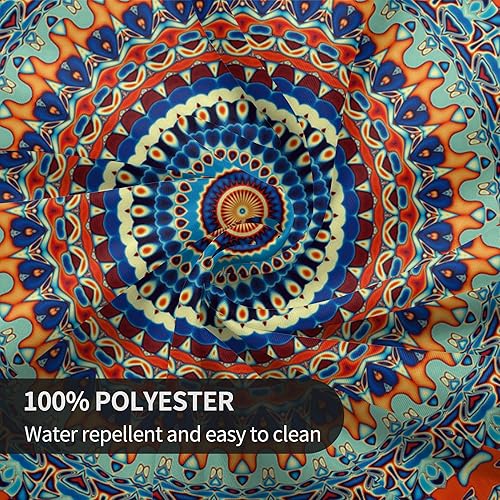 Miniatura 32 de Mantel redondo bohemio de 60 pulgadas, mantel circular bohemio, resistente a las manchas, repelente al agua y sin arrugas, coloridos manteles Mantel