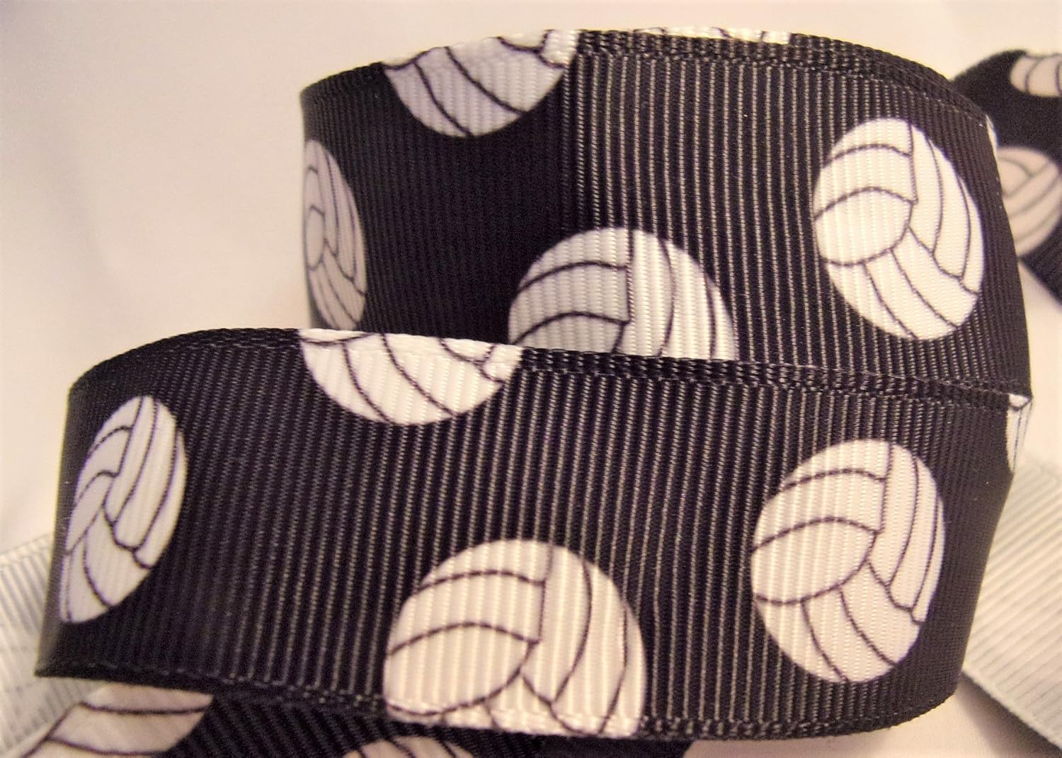 Grosgrain Ribbon Black Volleyball Print - 7/8W - 10 Yards - DIY Team Hair Bow, Hair Ties, Scrapbooking, Sewing and Crafts. Show Team Spirit!