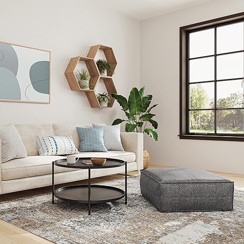 Miniatura 47 de SIMPLIHOME Brody - Puf cuadrado grande de 30 pulgadas de ancho, color gris envejecido, otomana de piel sintética vegana, reposapiés o asiento