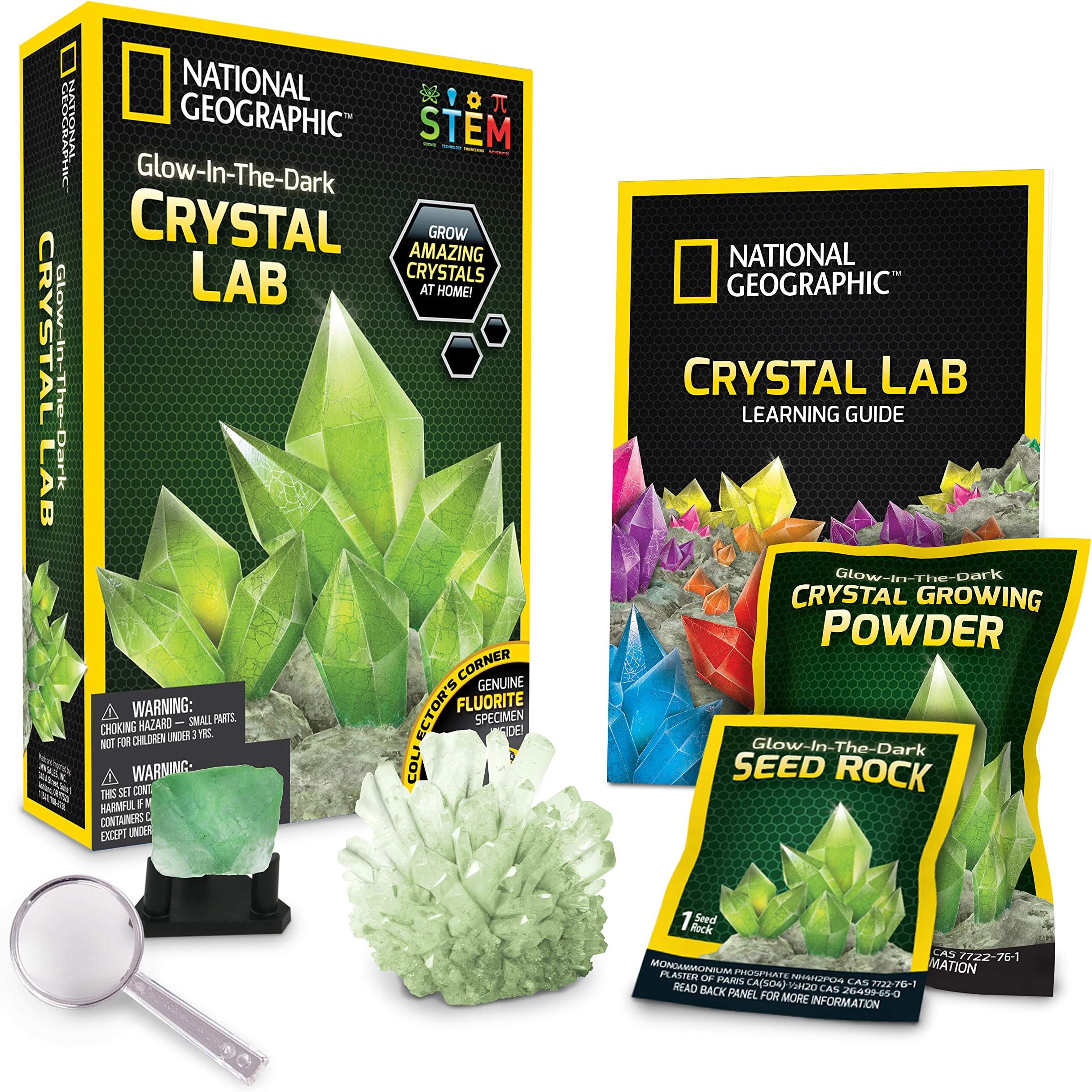NATIONAL GEOGRAPHIC Glow-in-the-Dark Crystal Growing Lab - DIY Crystal Creation - Includes Real Fluorite Crystal Specimen