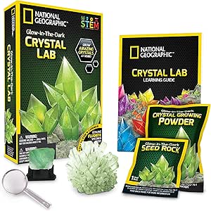 NATIONAL GEOGRAPHIC Glow-in-the-Dark Crystal Growing Lab - DIY Crystal Creation - Includes Real Fluorite Crystal Specimen