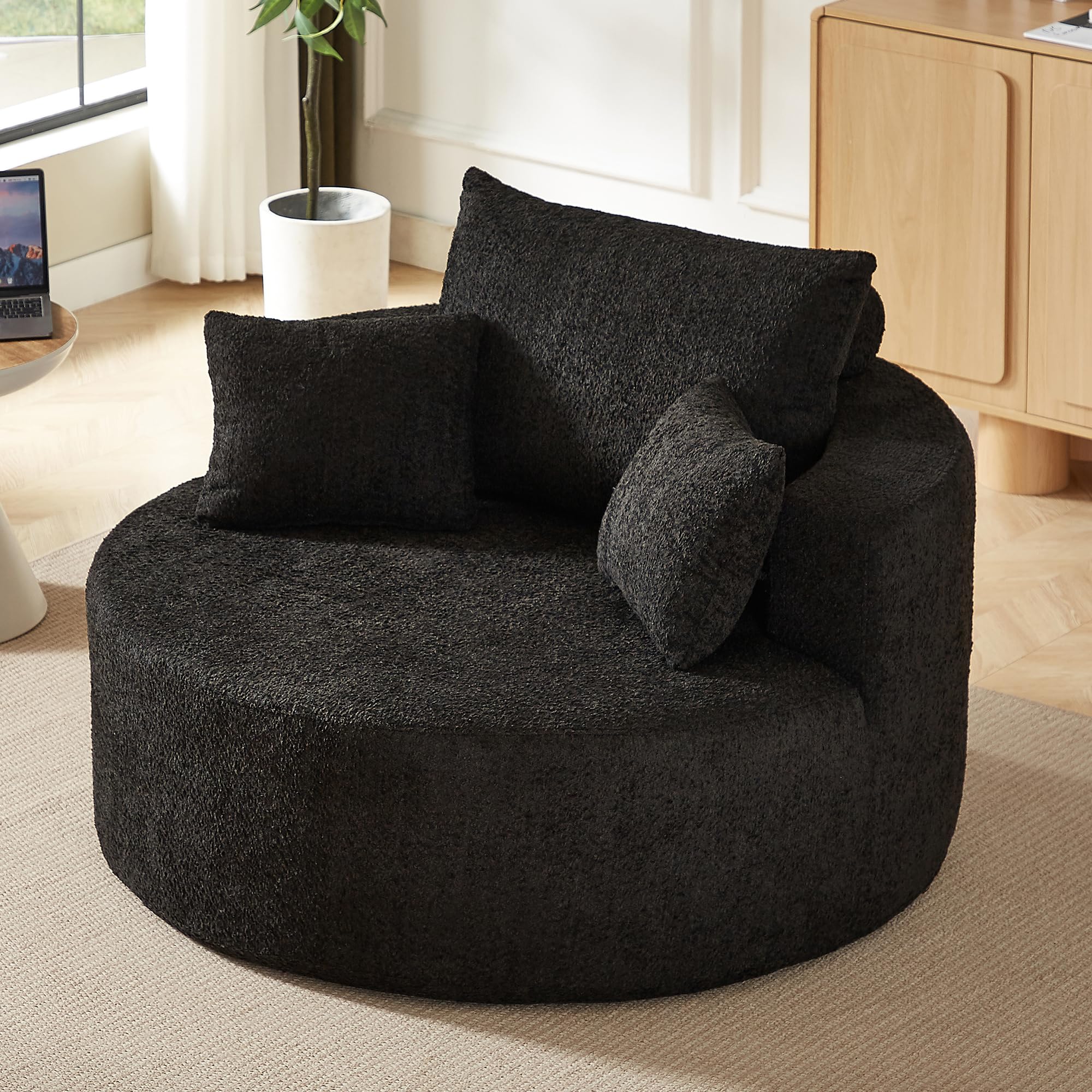 Fauteuil simple, en mousse chenille, moderne, sans montage, pour salon, chambre à coucher, salon et salle de projection (noir)