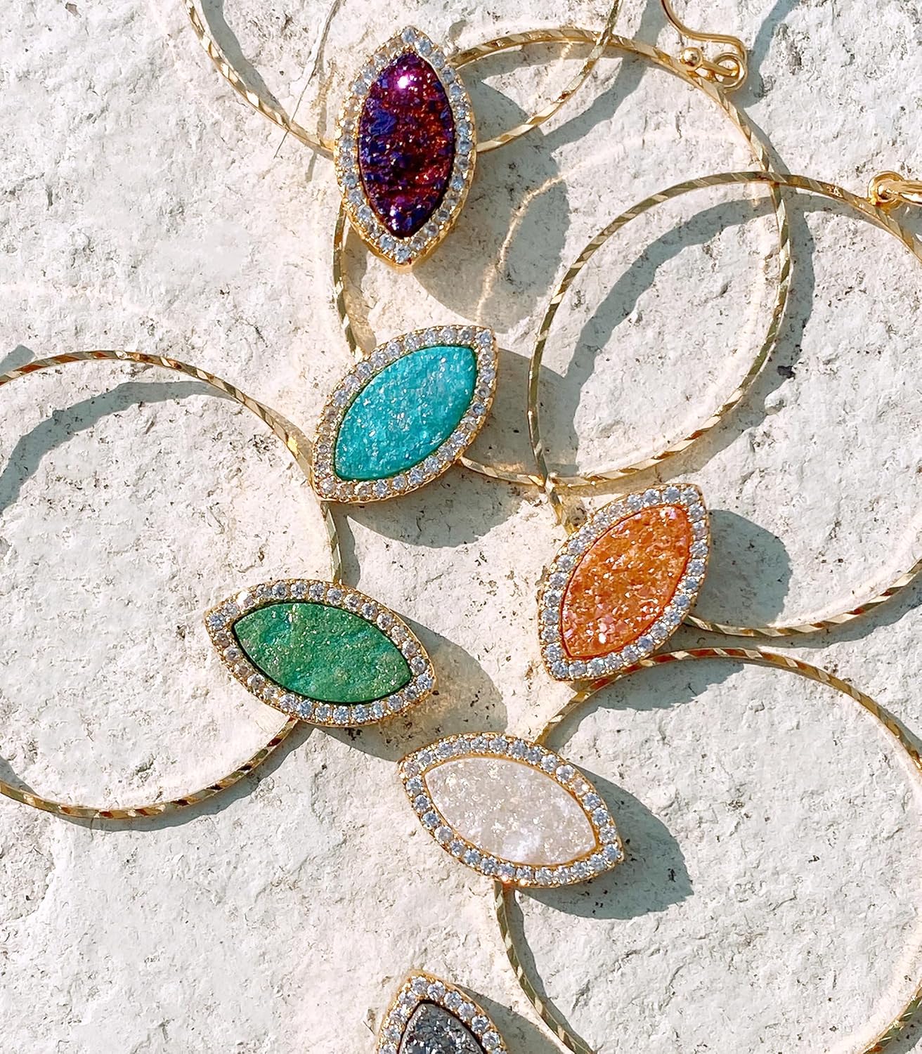 OZEL - Druzy Drop and Dangle Earrings for Women - Iridescent Drusy and Cubic Zirconia, 14K Gold-Plated Delicate Fashion Jewelry_3M3363