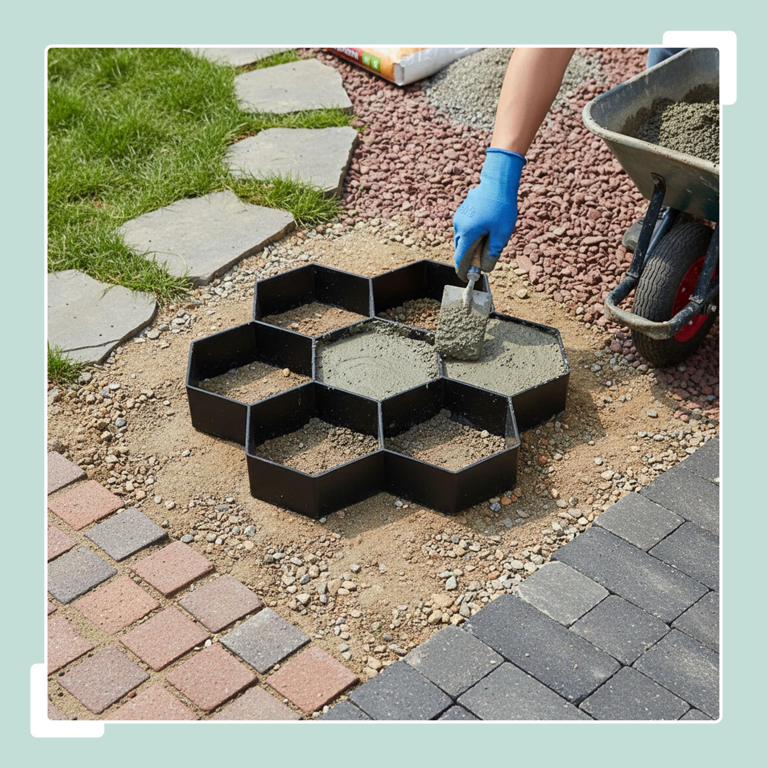 Relaxdays Stampi pavimentazione Alveare, Set 2, 30 x 30 cm, calcestruzzo e Giardino, Nero