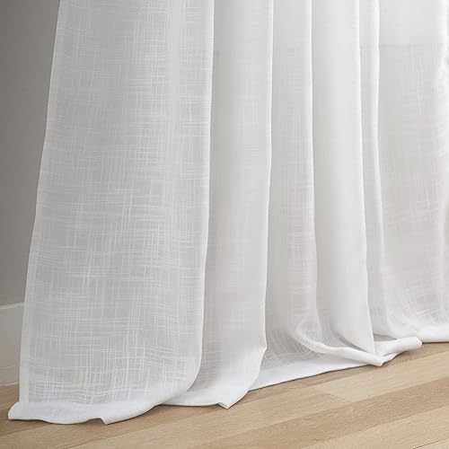 Miniatura 5 de VOILYBIRD Cortinas semitraslúcidas de lino blanco con pestaña superior, filtrante de luz, elegantes cortinas y cortinas para sala de estar, 52 x 63
