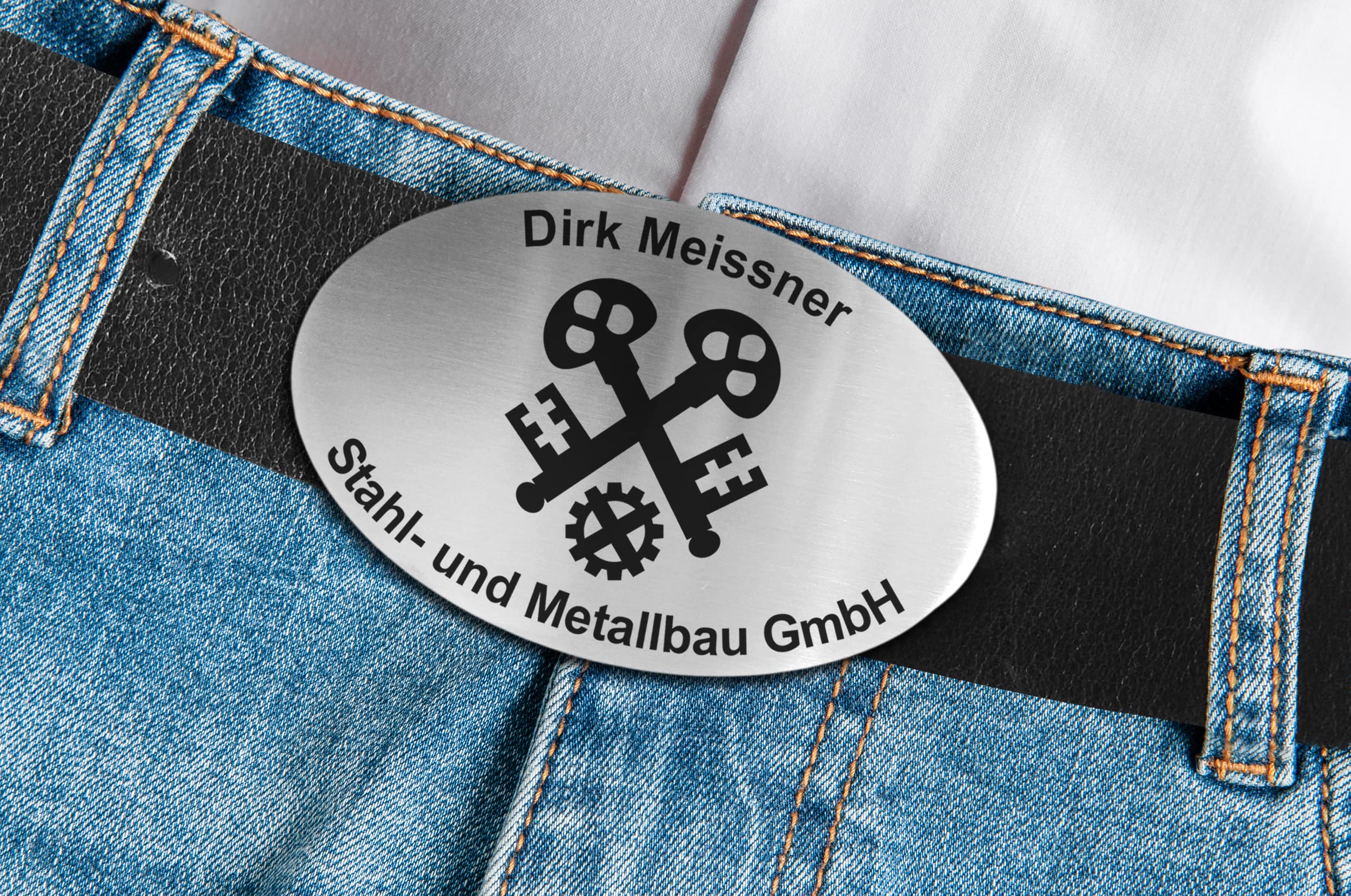 Ledergürtel mit ovaler Gürtelschnalle Zunftzeichen Schlosser Metallbauer und Wunschgravur personalisiert Dein Text Name Gürtel Geschenk Schmied
