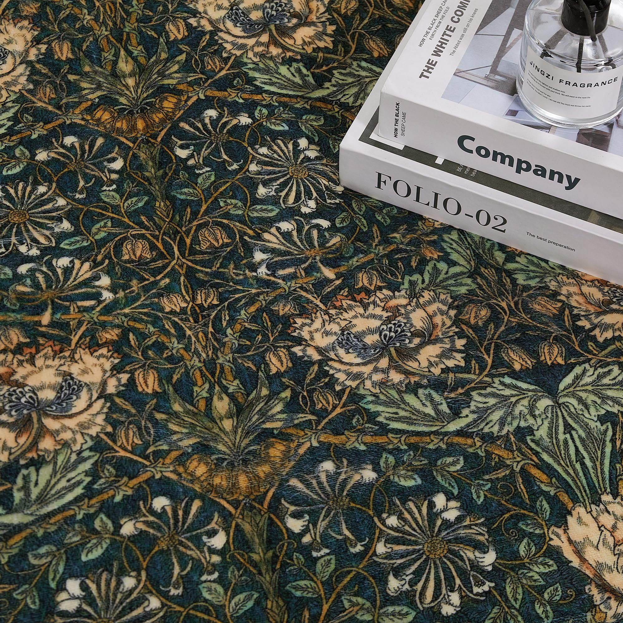 Obal William Morris Couverture en polaire Sherpa duveteuse pour lit et canapé - Jeté en microfibre douce (chèvrefeuille, voyage/lit simple, 150 x 130 cm)