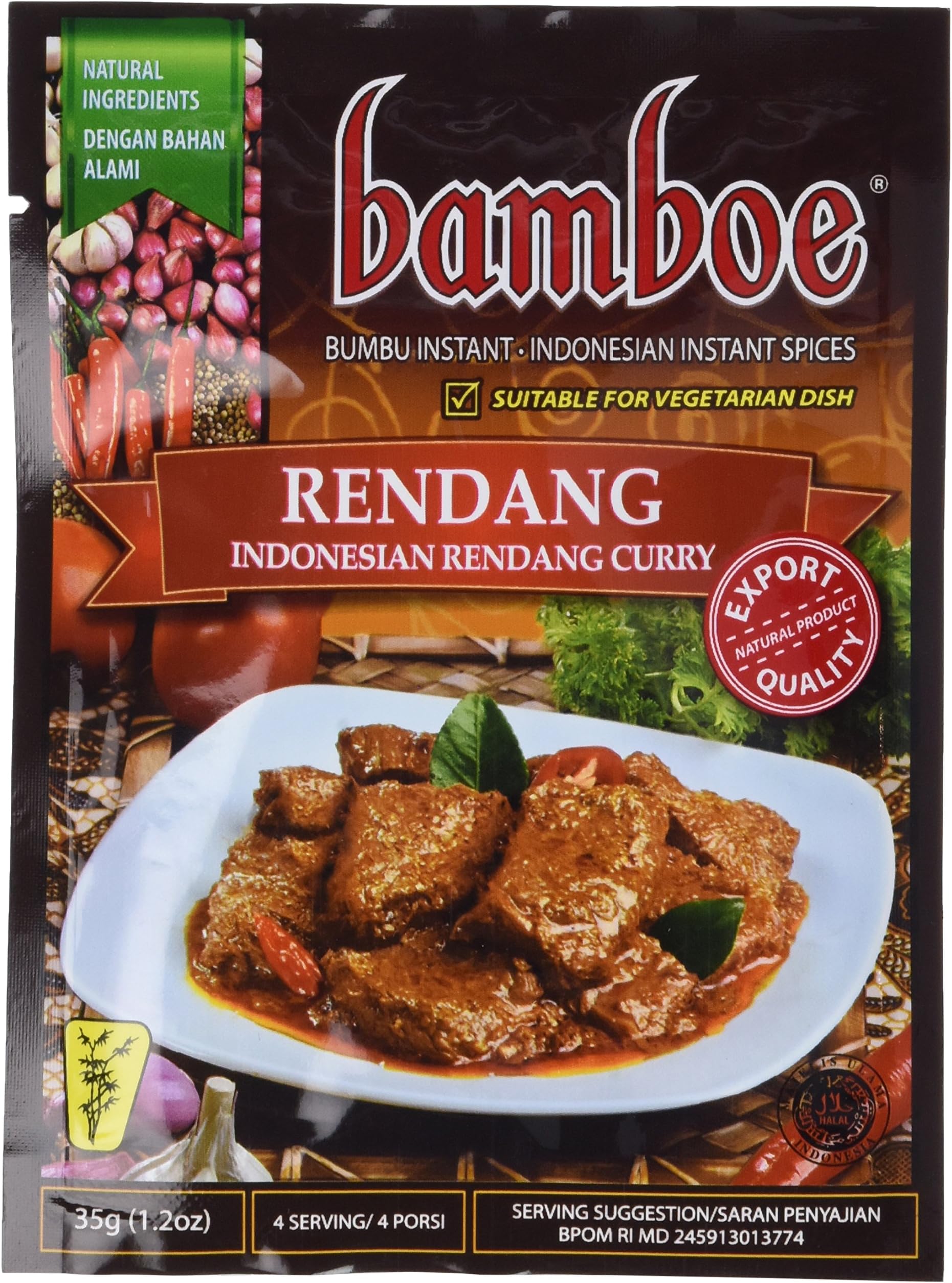bamboe - RENDANG - INDONESIAN DRY CURRY PASTE - INDONESIAN INSTANT SPICES - 6 x 1.2 OZ /36 g - Product of Indonesia by Bamboe