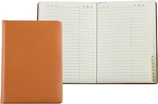 DELMON VARONE - Agenda de direcciones personalizable, DIN A6, encuadernado con registro de la A a la Z, piel premium, color marrón, pequeña con tapa dura ligeramente acolchada y registro telefónico