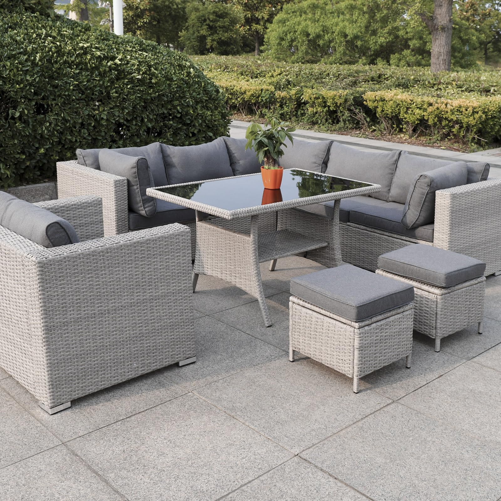 Polyrattan Gartentisch 120x70x68cm mit Ablage Glas Tischplatte Wetterfest Garten Terrasse Balkon Tisch Esstisch Gartenmöbel (Beige)
