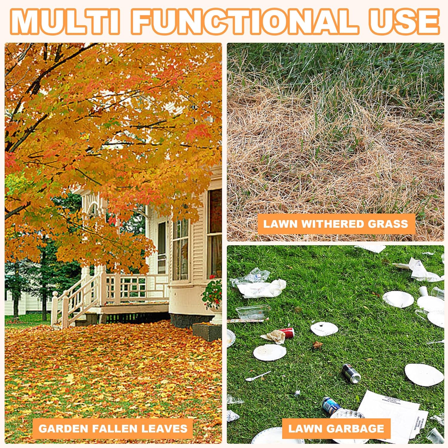 16.5-Inch Wide Adjustable Handle Leaf Rake - Plastic Rake Head, Lightweight & Compact, Used for Leaf Collection, Suitable for Small-Scale Cleanup, Ideal for Seniors and Kids