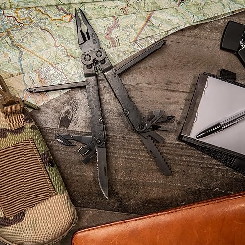 Miniatura 6 de Multiherramienta PowerLock EOD SOG con cúter de seguridad, 18 herramientas, color óxido negro, B63N