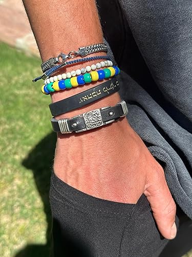 Miniatura 8 de Handmade Adjustable Leather Religious Charm Bracelet, Jewelry Gift for Women & Men, Shema Israel, Black