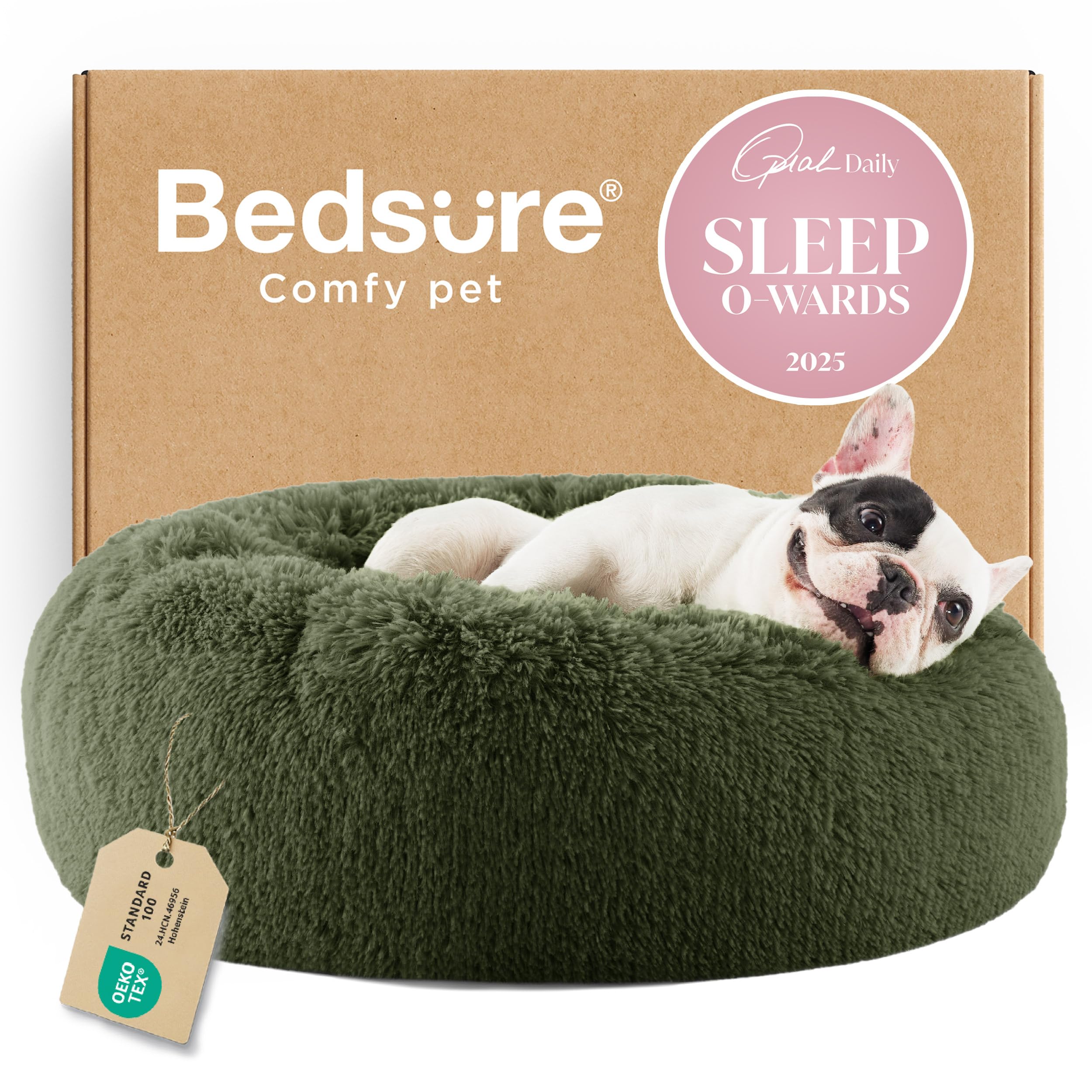 Bedsure Calming Small Dog Bed Donut Washable Cat＆Puppy Bed,23 inches Green