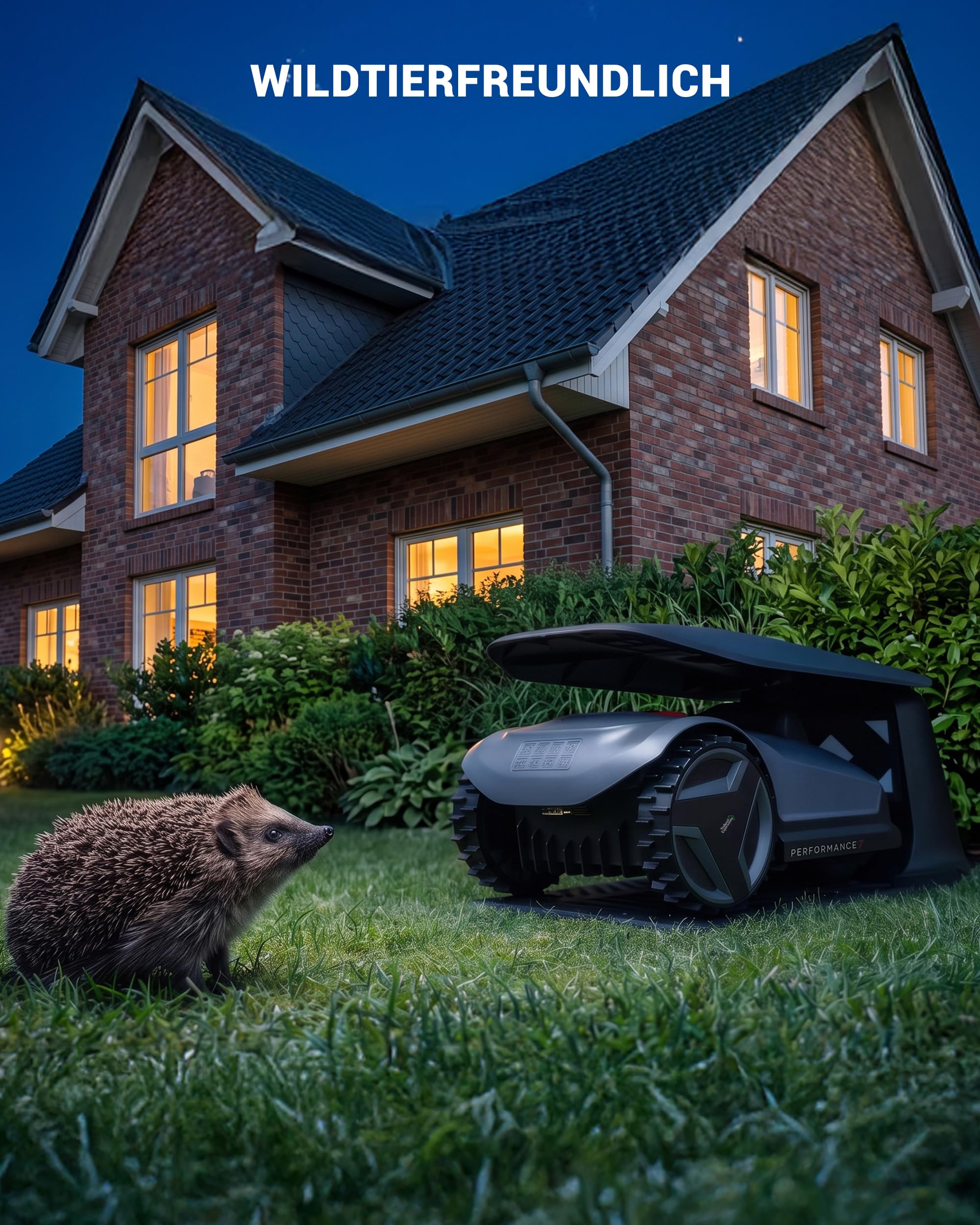 Natural Expressions Performance 7 Mähroboter ohne Begrenzungskabel mit Garage, 500m² Rasenmäher kein RTK mit Vision 3.0 KI-Navigation, 5-Min-Installation, Hindernisvermeidung, Igelschutz