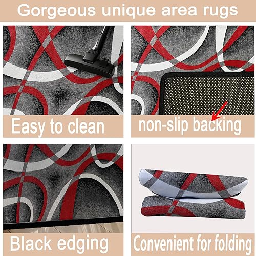 Miniatura 6 de Alfombra de área geométrica de líneas de tiras de 3.3 x 5 pulgadas, moderna alfombra abstracta para sala de estar y dormitorio, alfombra de lujo