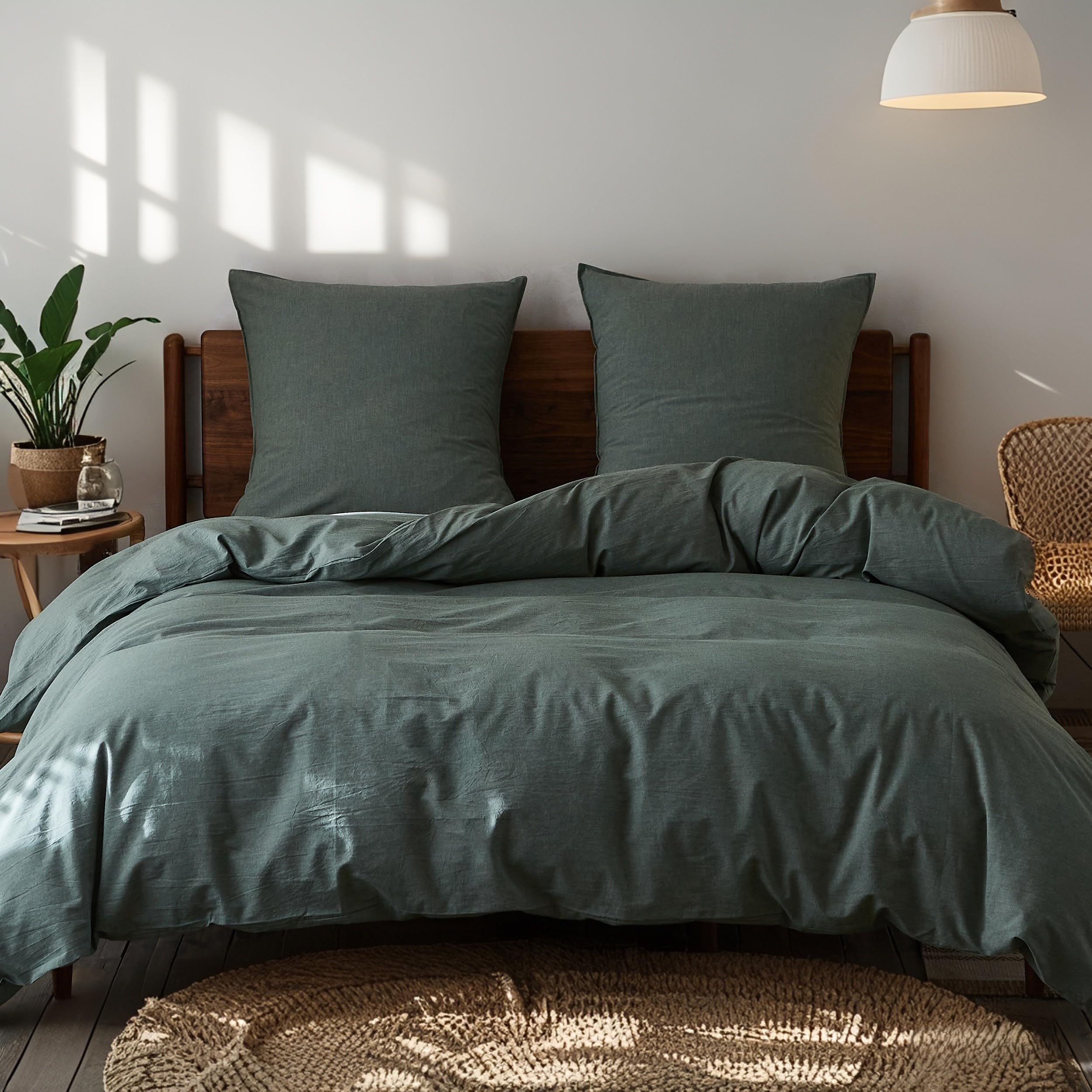 Housse de couette en coton lavé supérieur vert de dimensions 220x240cm