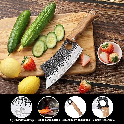 Miniatura 3 de Juego de 3 cuchillos de carnicero, cuchillo de carnicero de 7 pulgadas, cuchillo de chef serbio de 7 pulgadas y cuchillo vikingo de 6.5 pulgadas,