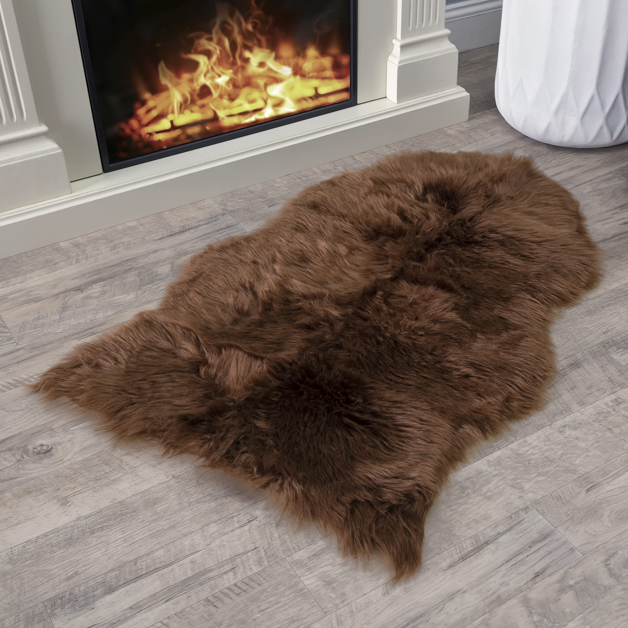 Silky Soft Faux Fur Rug, 2 ft. x 3 ft. Brown Fluffy and Shaggy Sheepskin Carpet for Living Rooms, Bedroom, Kid's Room, or Nursery, Home Décor Accent,
