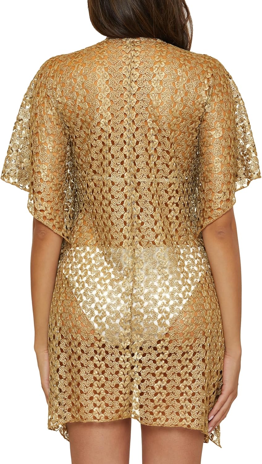 BECCA womens Crochet Tunic, Plunge Neck, Crochet, Beach Cover Ups for Women - Image 3