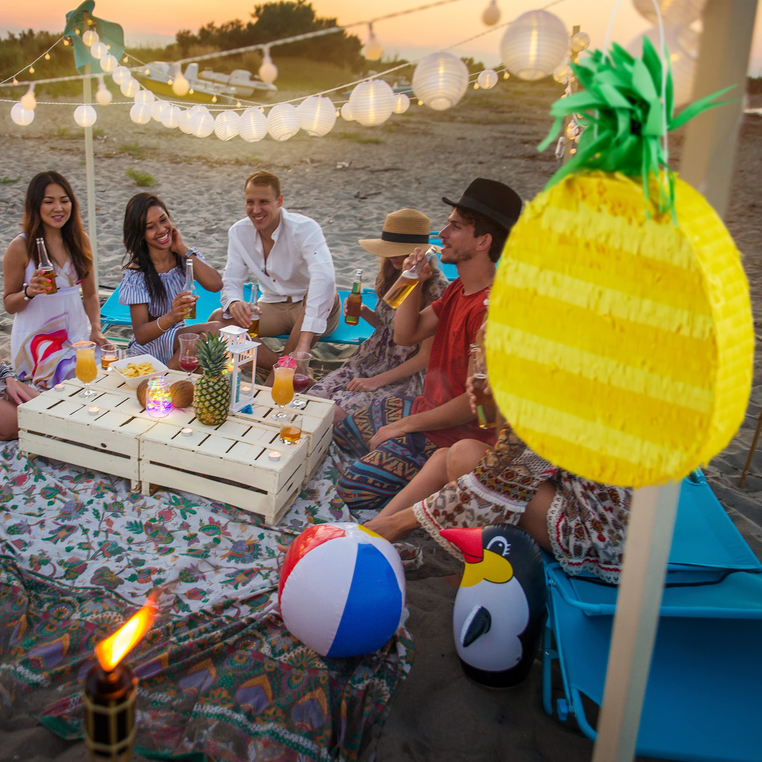 Relaxdays Pignatta a Forma di Ananas, da Appendere, per Bambini e Adulti, da Riempire, HxLxP: 59 x 32 x 9 cm, Giallo