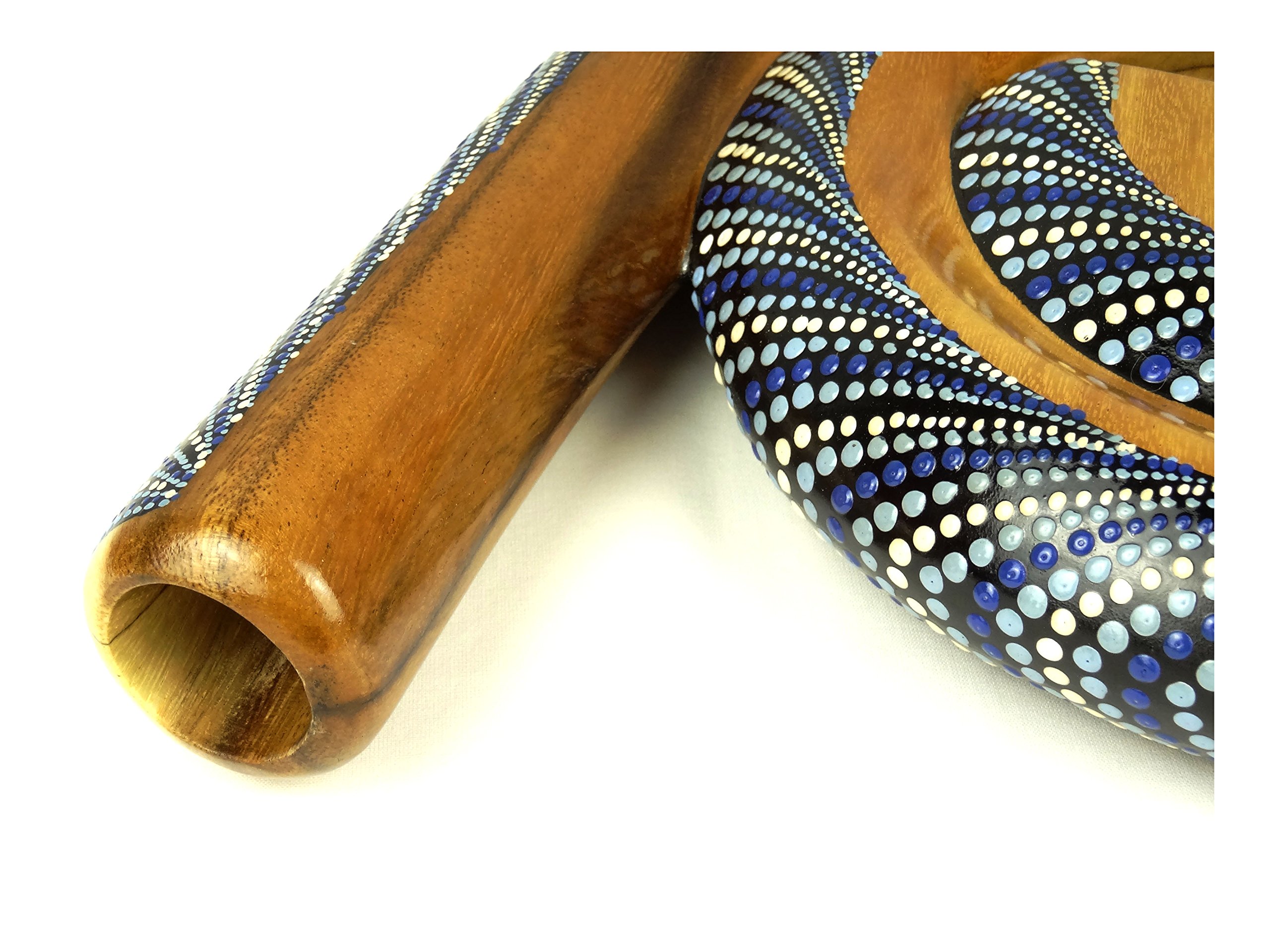 Didgeridoo Bois Suar Peint Spirale Artisanal Aborigène Spiral bleu