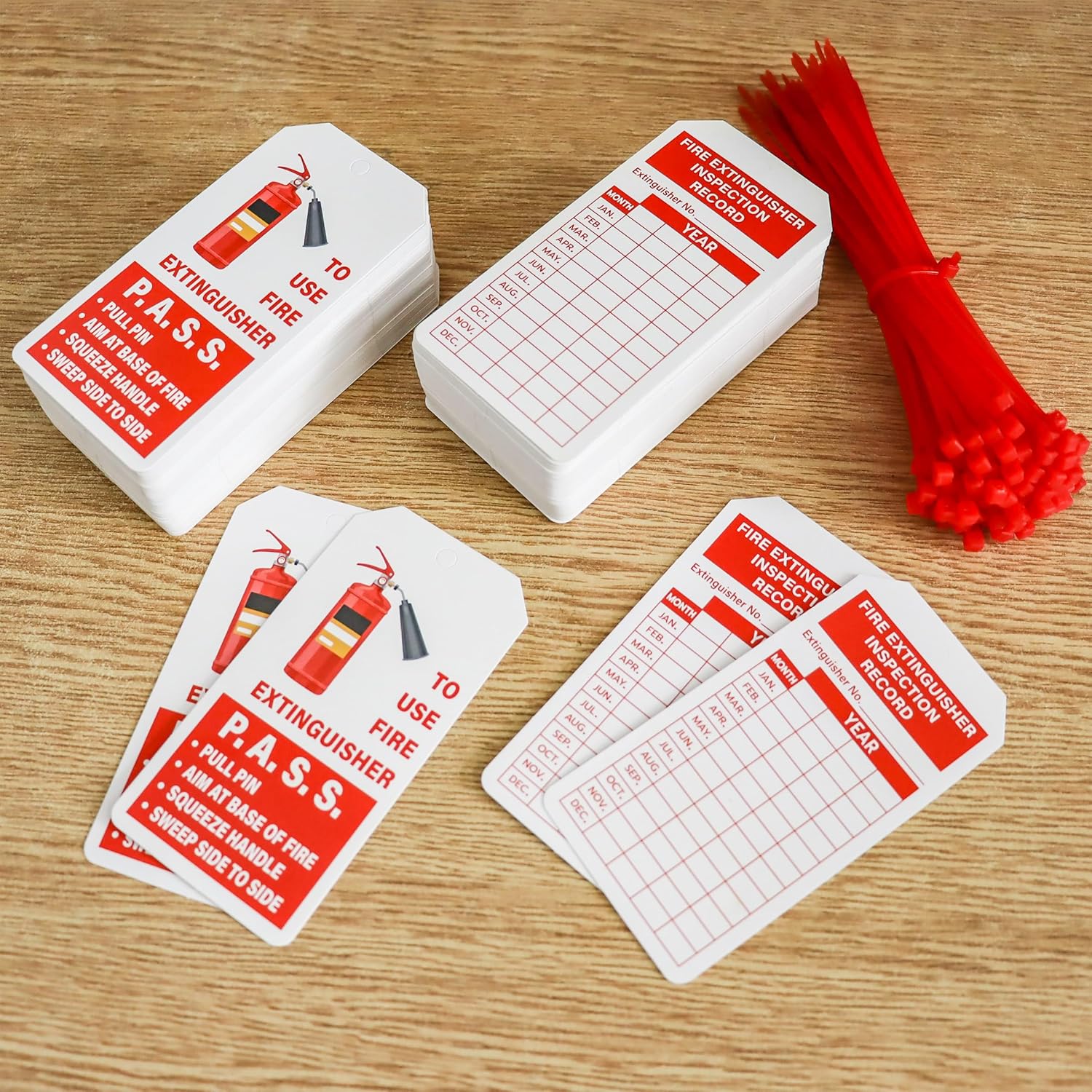 160 Sets Fire Extinguisher Tags with Adjustable Wire Ties Monthly Inspection Record Tags for Indoor Outdoor 4.2 x 2.1 Inch