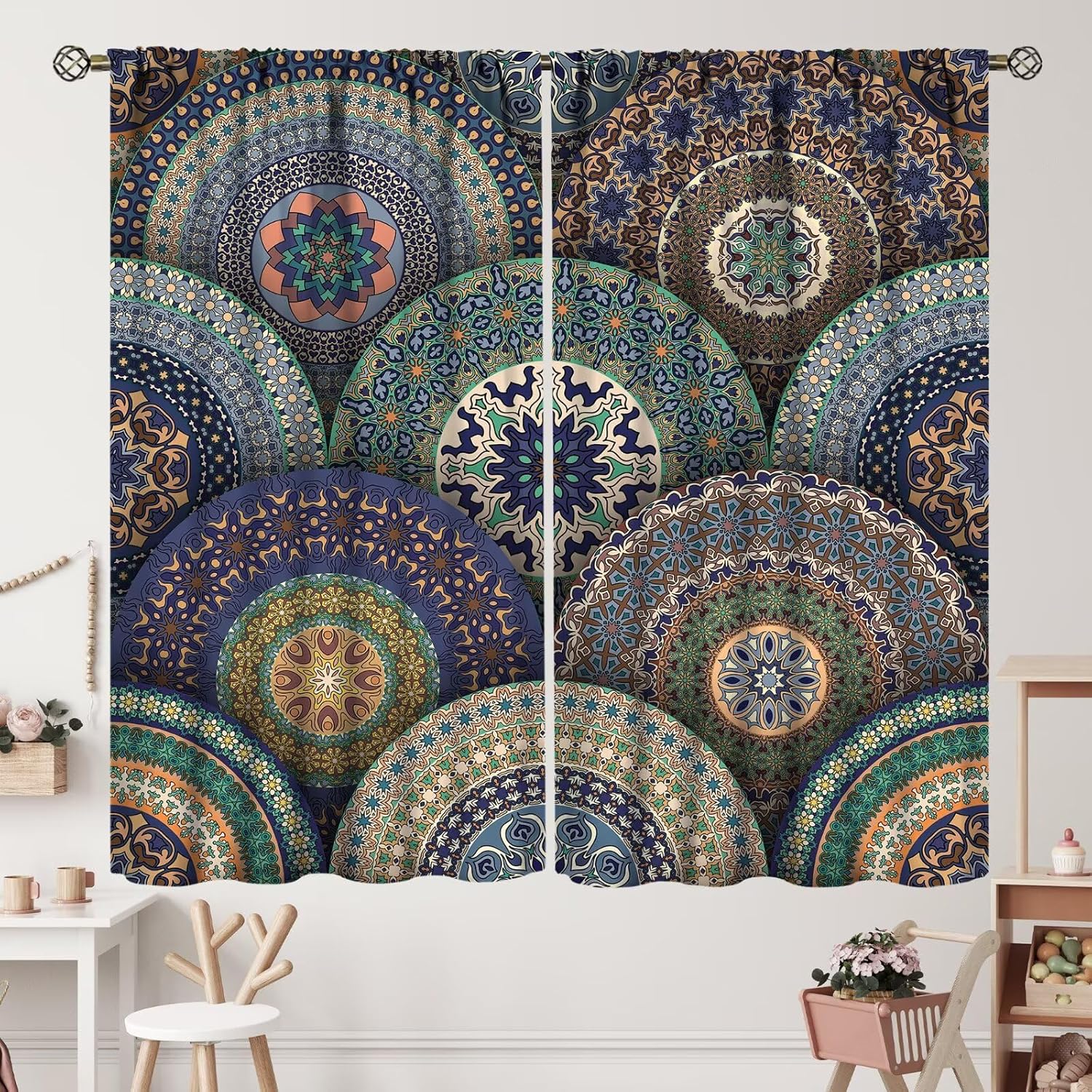 Indian Bohemian Curtains Mandala Design Colorful Boho Floral Pattern Paisley Curtain with Rod Pocket for Bedroom Living Room Home Decor Drapes Window Treatments 2 Panels Set 42x54 Inch