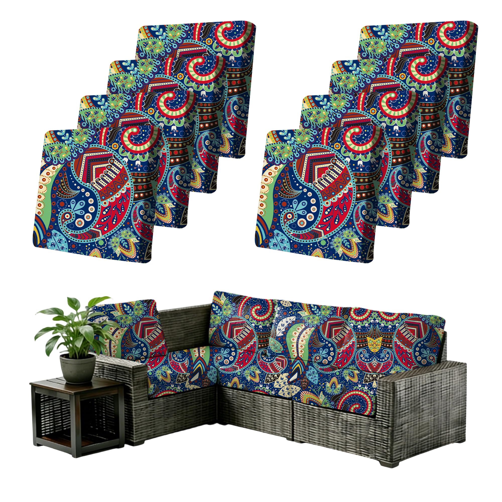 8Pcs Outdoor Cushion Covers Stretch Patio Cushion Covers Sofa Cushion Cover