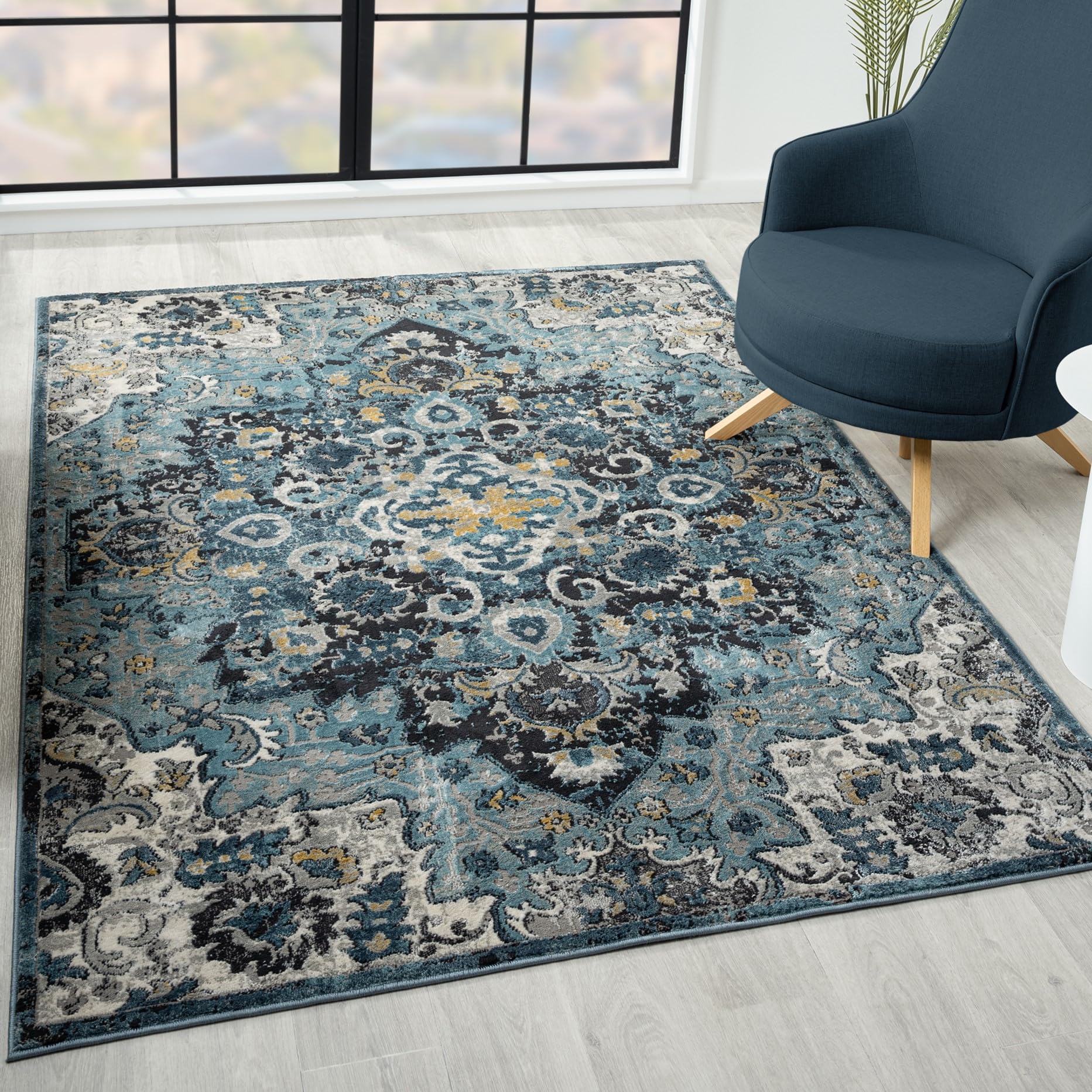 LUXE WEAVERS Moroccan Blue 5x7 Medallion Area Rug for Living Rooms
