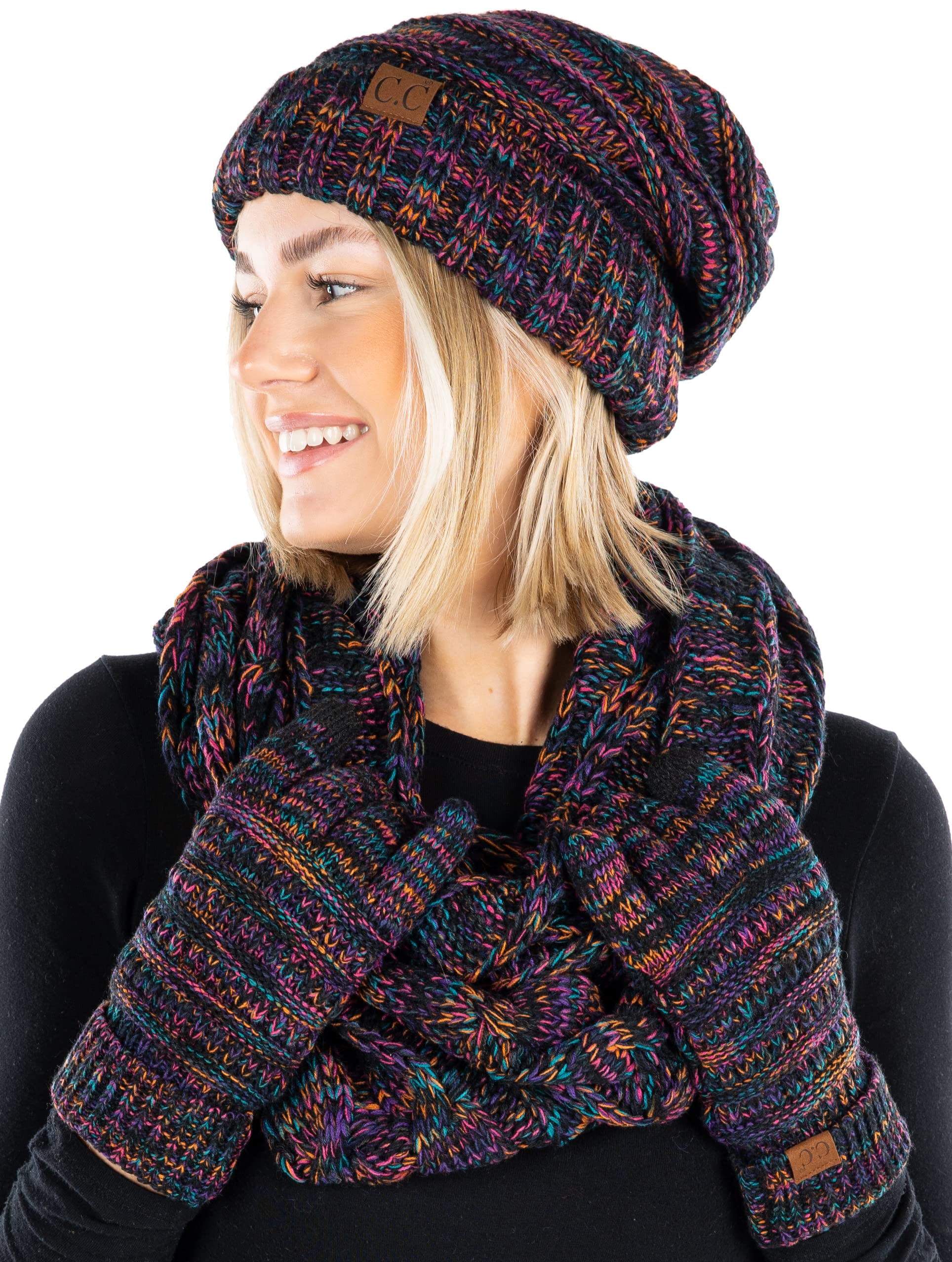 Hat Scarf Glove Set for Women Christmas Gifts Winter Matching Beanie Infinity Scarf Texting Gloves-image-40