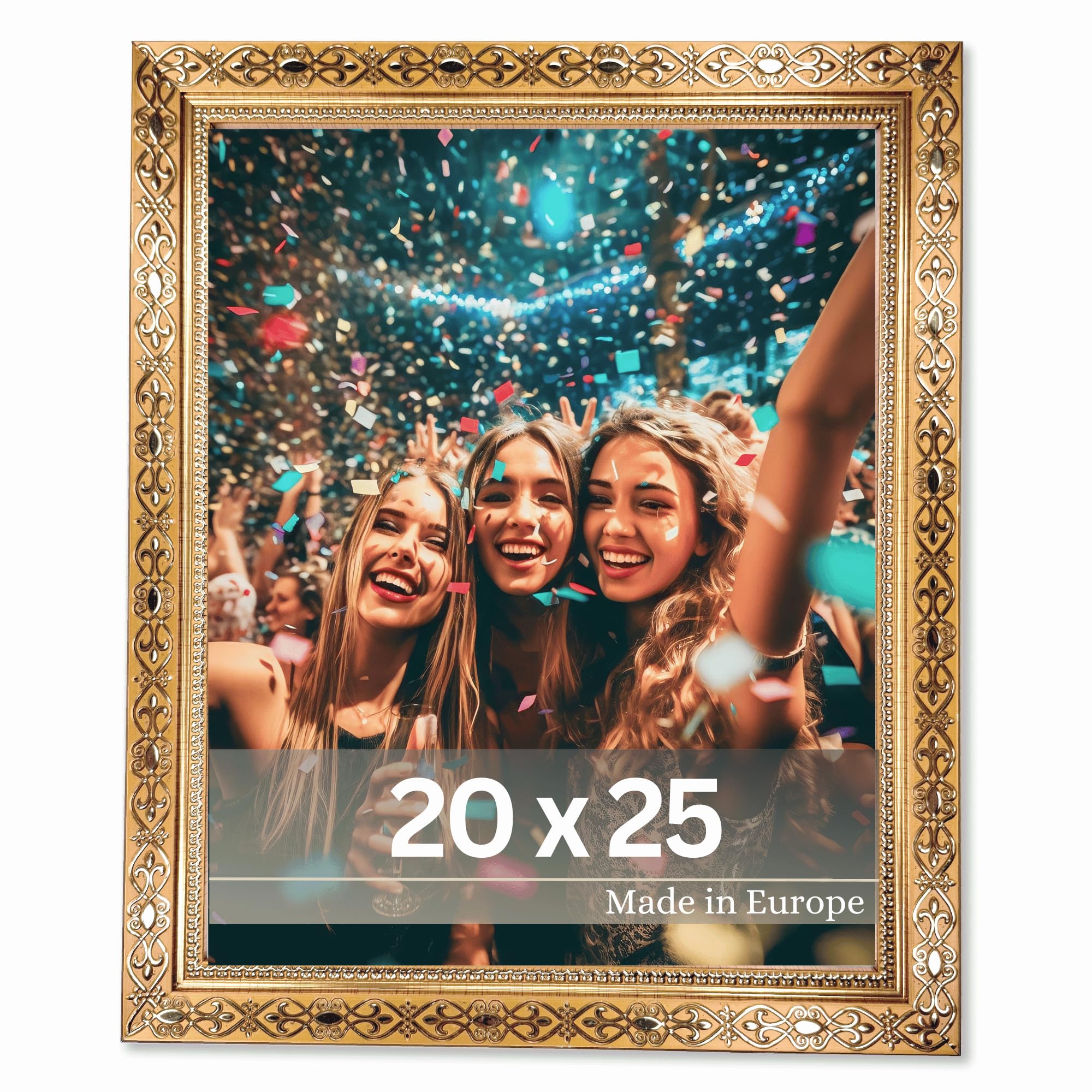 VictoR vintage Bilderrahmen gold 20x25 cm „Vermeer“ - antik barockrahmen mit Acrylglas - stabiler MDF-Rückwand - für Hoch- und Querformat - A4 Bilderrahmen gold