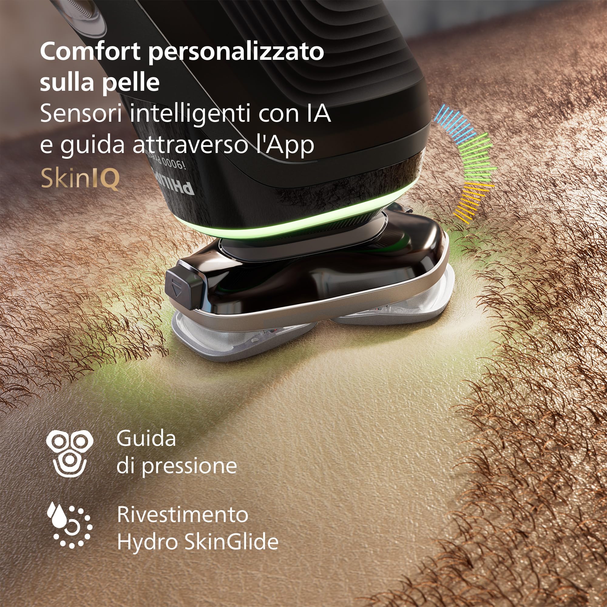 Philips Shaver i9000 Prestige, rasoio elettrico Wet & Dry, tecnologia Skin IQ, triplo sistema Lift & Cut, doppie lame in acciaio di precisione 360º, pod per pulizia rapida, modello XP9207/30