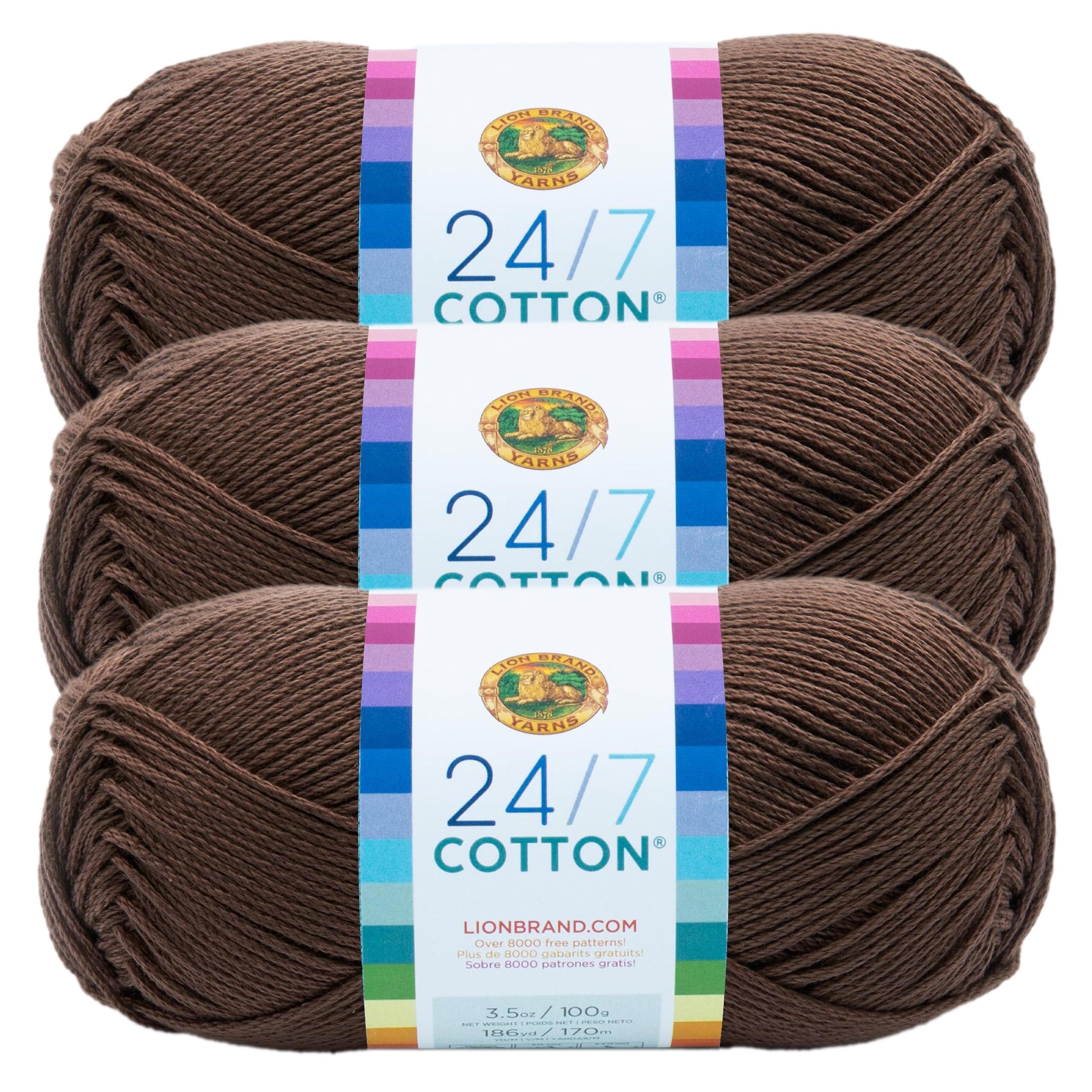 Lion Brand Yarn Café Au Lait (3 Pack) 24/7 Cotton Yarn,