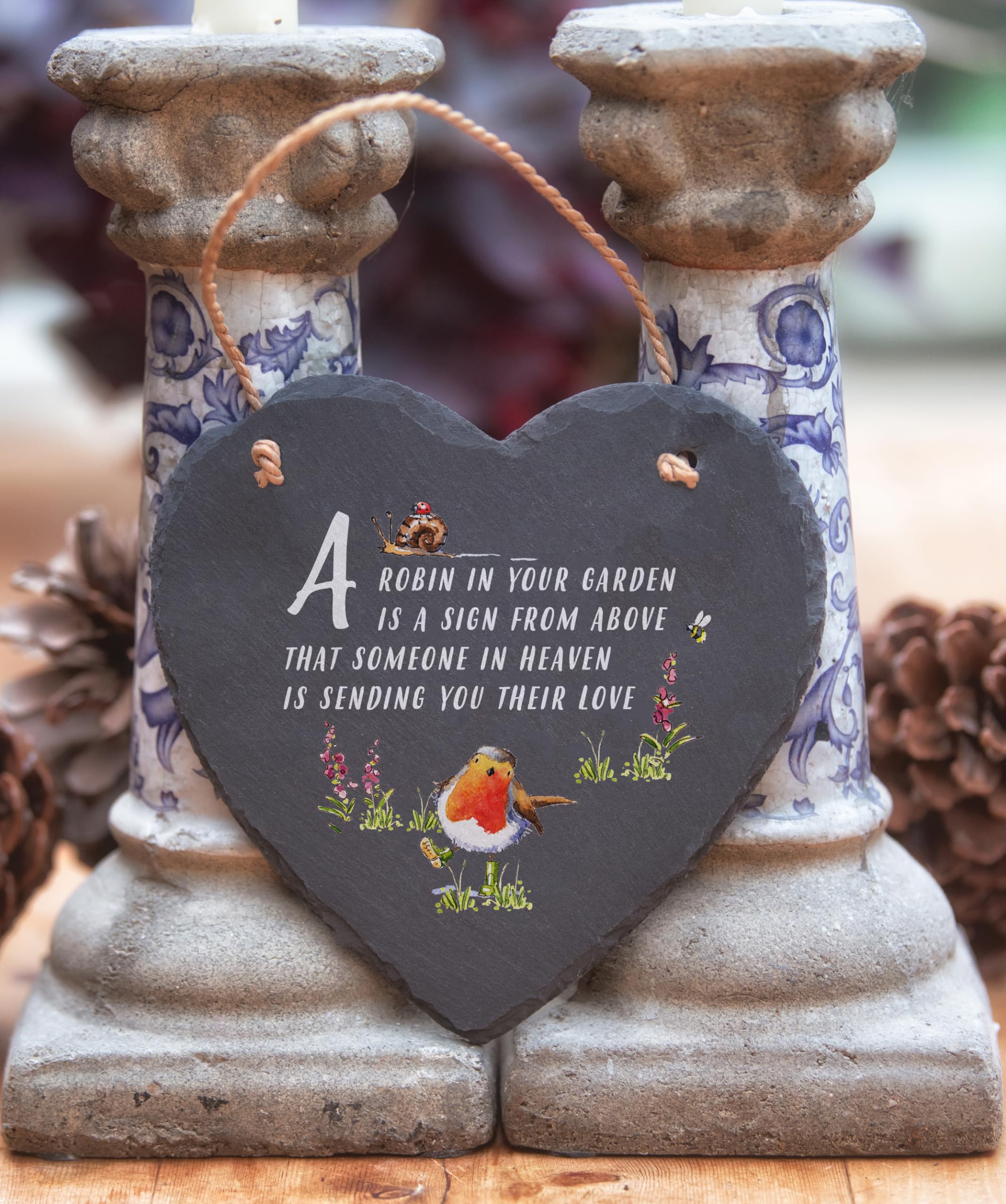 Image Industry A Robin In The Garden Slate Heart - Hanging Slate - Memorial Gift - Robin Lovers, Grey - Image 4