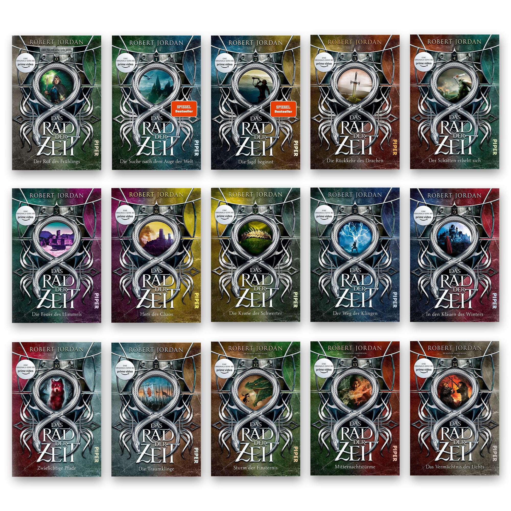 Robert Jordan - Buchset - Das Rad der Zeit - Band 0 bis 14 komplette Fantasy-Saga mit Brandon Sanderson, Wheel of Time Romane, High Fantasy Bücher für Fantasy-Fans mit einem exklusiven Lesezeichen