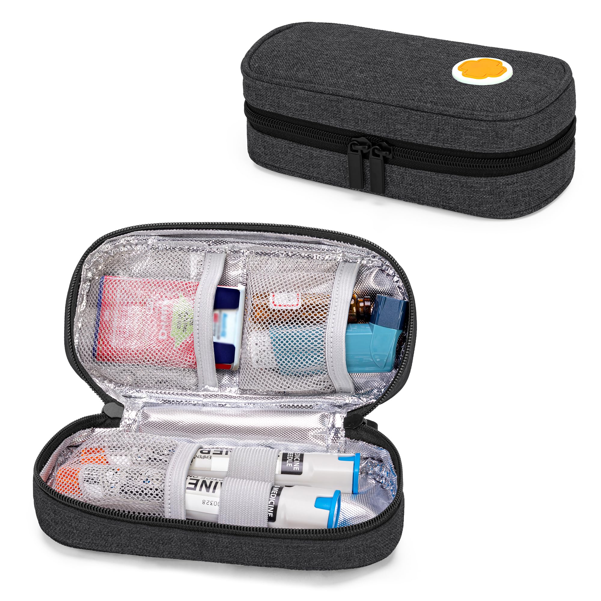 CURMIO Borsa da trasporto in Epipen isolata, borsa portatile per medicinali per 2 EpiPen, Auvi-Q, siringhe, fiale, spray nasale, casa e viaggio, Nero