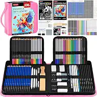 106 Pack Art Supplies Sketching Kit with 3-Color Sketchbook, Coloring Book, Tutorial, Graphite Colored Charcoal Watercolor & Metallic Pencils, Drawing Supplies Gift Case for Artists Beginners Adults