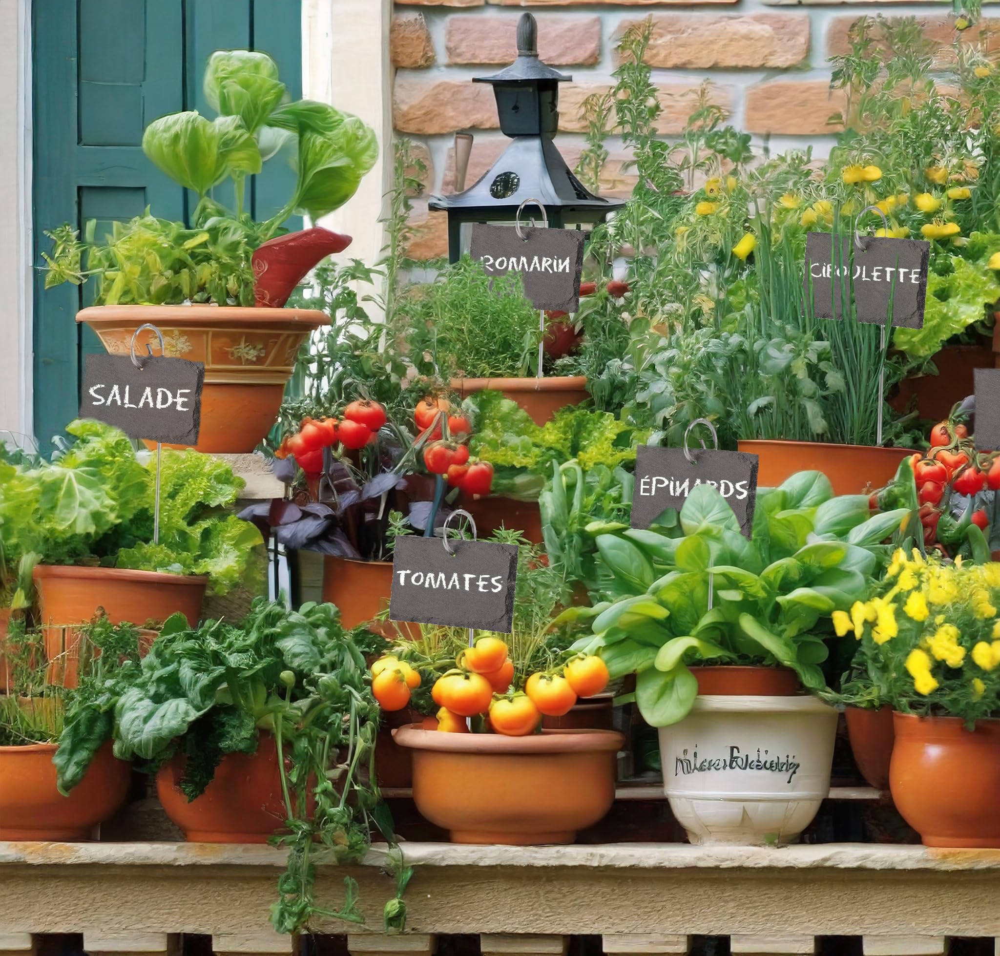 Étiquettes Ardoise Pour Plantes Hoberg - Set De 10 - Avec Piquets Acier - Réutilisables Et Résistantes