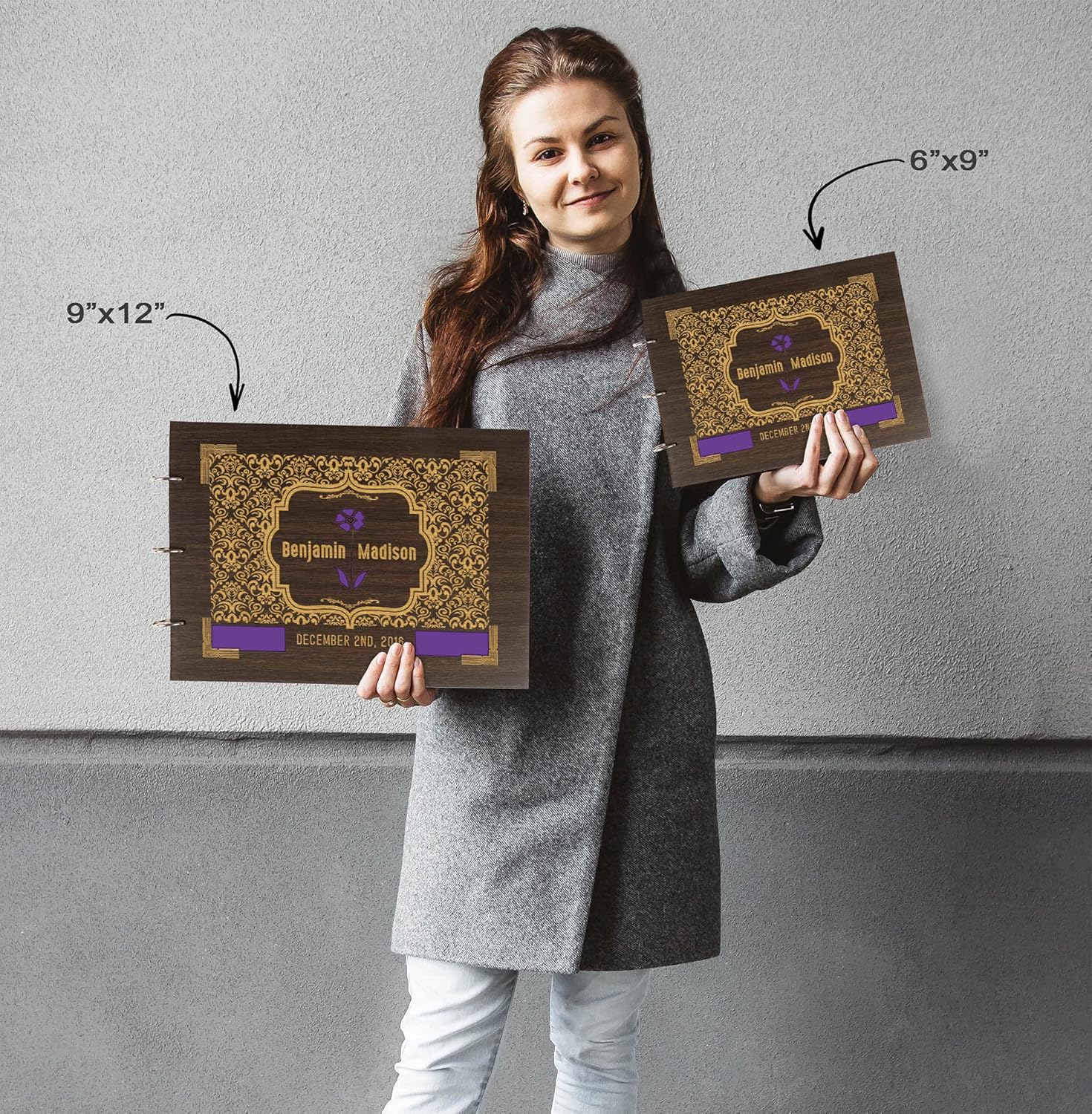 Darling Souvenir Personalized Engraved Laser Cut Wedding Guest Book Wooden Cover Sign-in Book Registry Guestbook Scrapbook-7Q