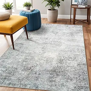 Washable 3x5 Abstract Area Rug - Large Living Room Area Rugs Modern Stain Resistant Indoor mat for Bedroom Dining Room Non Slip Rubber Backing Thin Super Soft Room Decor Floor Carpet 3X5 Grey