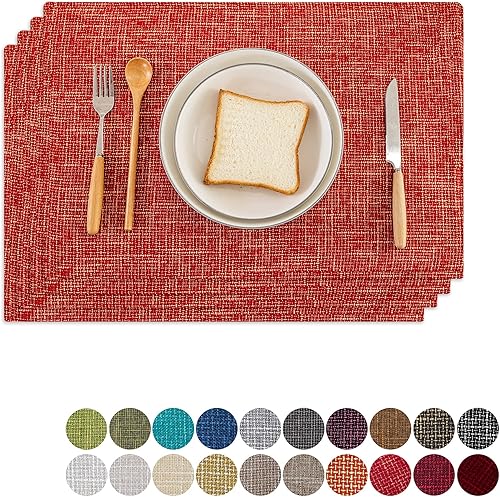 Miniatura 12 de Kevin Textile - Juego de 4 manteles individuales de lino de arpillera navideños, resistentes al calor, lavables, 13 x 19 pulgadas, color burdeos