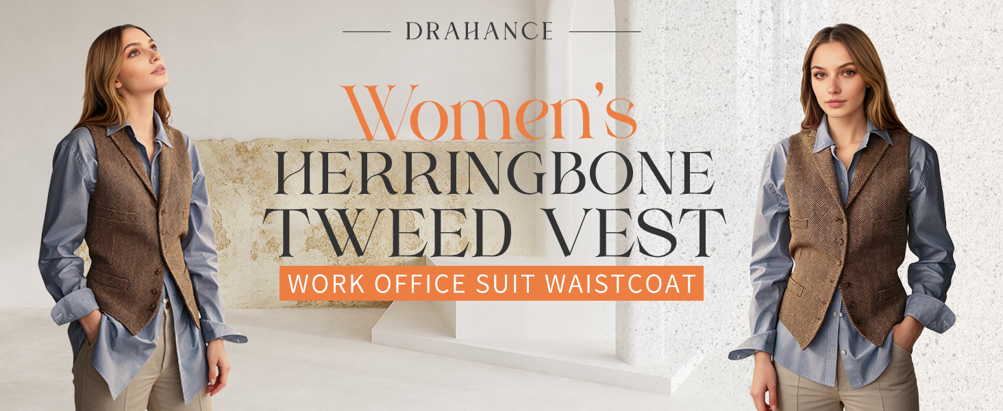 CAMDOM Women 50s Vintage Suit Vest Work Tweed Slim Fit