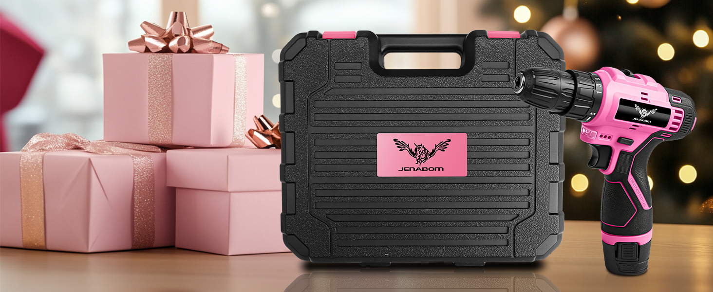 JENABOM Drill Set, 151-Piece Home Tool Set with 12V Pink Cordless