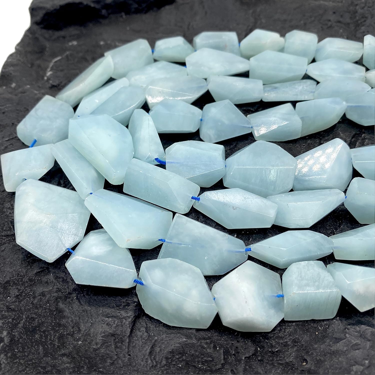 ABCGEMS Brazilian Sky-Blue Aquamarine Beads- Grade A (Revolutionary Cutting Technique Enhances Brilliance, Depth & Dimension) Free-Form Organic-Shape 3D-Cut Nugget Graduated 11-17mm